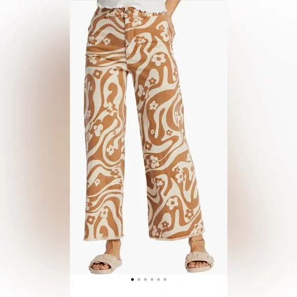 Billabong free fall high waisted wide leg pants orange white 70’s. Floral print - Picture 2 of 16